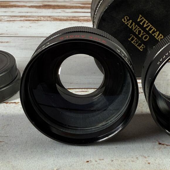 Vivitar Sankyo 4X Camera Lens Set Telephoto & Wide Angle w/ Case - Picture 7 of 9